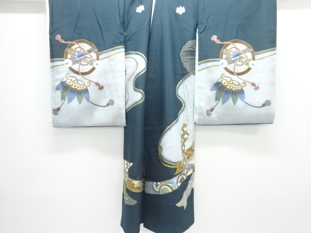  鷹に宝尽くし模様紋付男児着物(内袖・長襦袢付き)